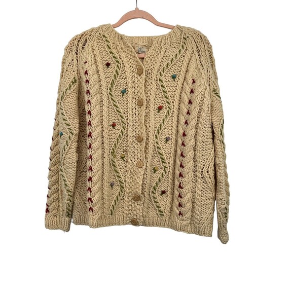 Vintage 1960s made in Italy Robinson's  California Wool Sweater Cardigan Flowers - Picture 3 of 12